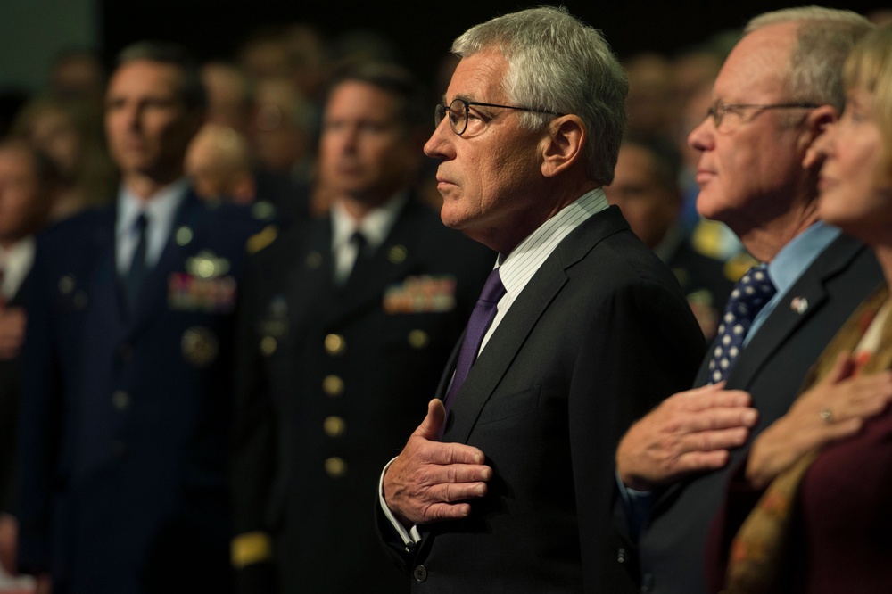Secretary of Defense Chuck Hagel speaks at Secretary of Defense Freedom Award Ceremony