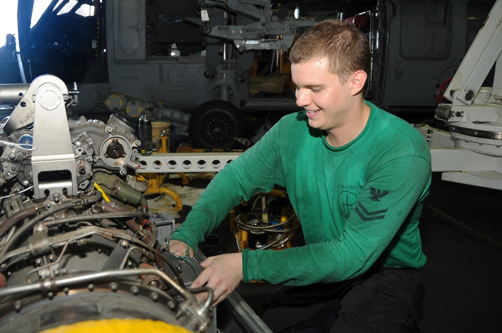 aboard the aircraft carrier USS George H.W. Bush (CVN 77). George H.W. Bush is supporting maritime security operations and theater security cooperation efforts in the U.S. 5th Fleet area of responsibility.