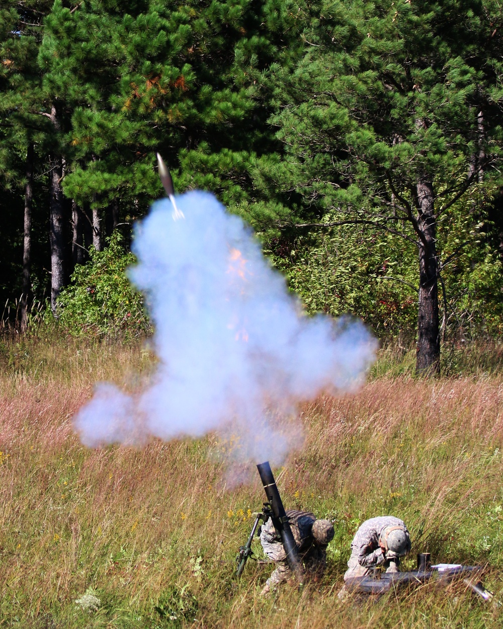 2-183rd Cavalry fire mortars at Fort Pickett, Va.