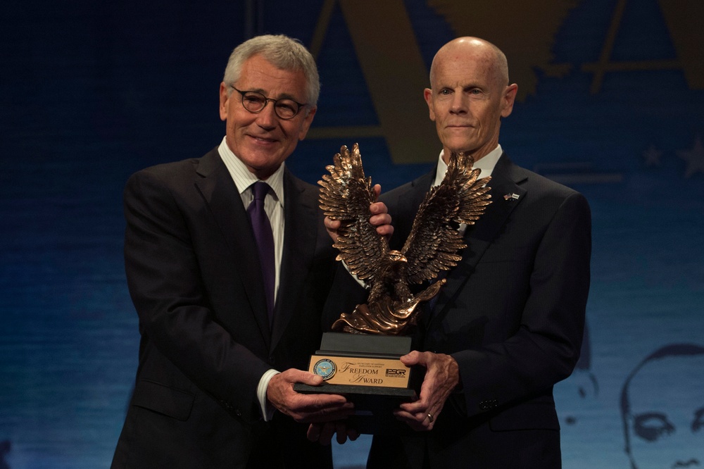 Secretary of Defense Chuck Hagel speaks at Secretary of Defense Freedom Award ceremony