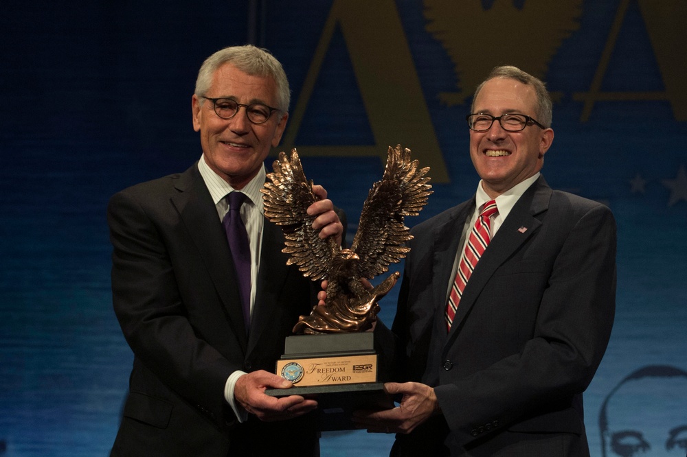 Secretary of Defense Chuck Hagel speaks at Secretary of Defense Freedom Award Ceremony