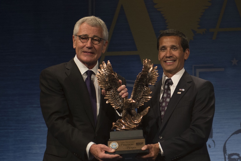 Secretary of Defense Chuck Hagel speaks at Secretary of Defense Freedom Award Ceremony