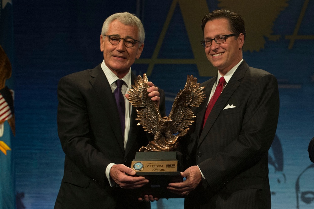 Secretary of Defense Chuck Hagel speaks at Secretary of Defense Freedom Award Ceremony