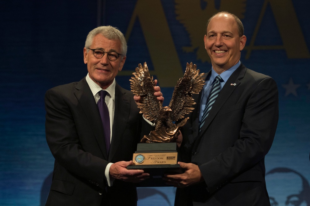 Secretary of Defense Chuck Hagel speaks at Secretary of Defense Freedom Award Ceremony