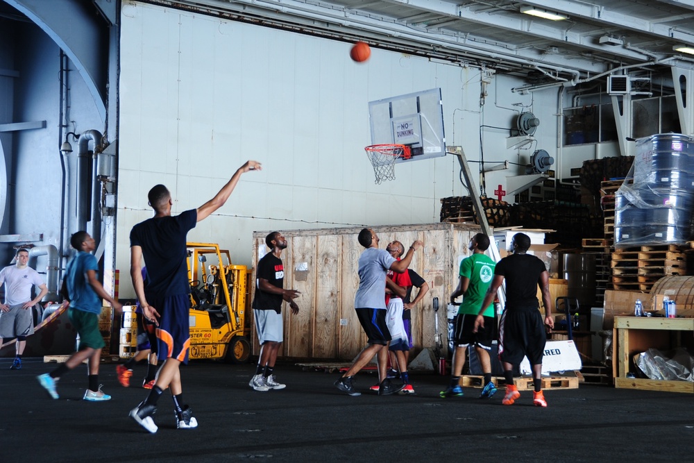 George H.W. Bush sailors play basketball