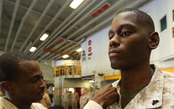 22nd MEU communications Marines promoted aboard Bataan