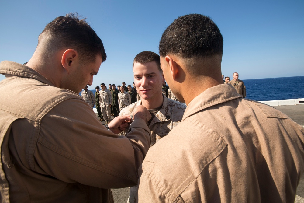 VMM-263 (Rein.) promote Marines aboard Mesa Verde