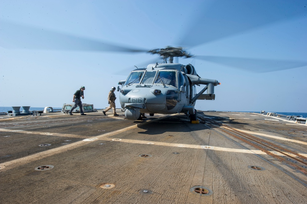 Seahawk prepares to take off from USS Truxtun