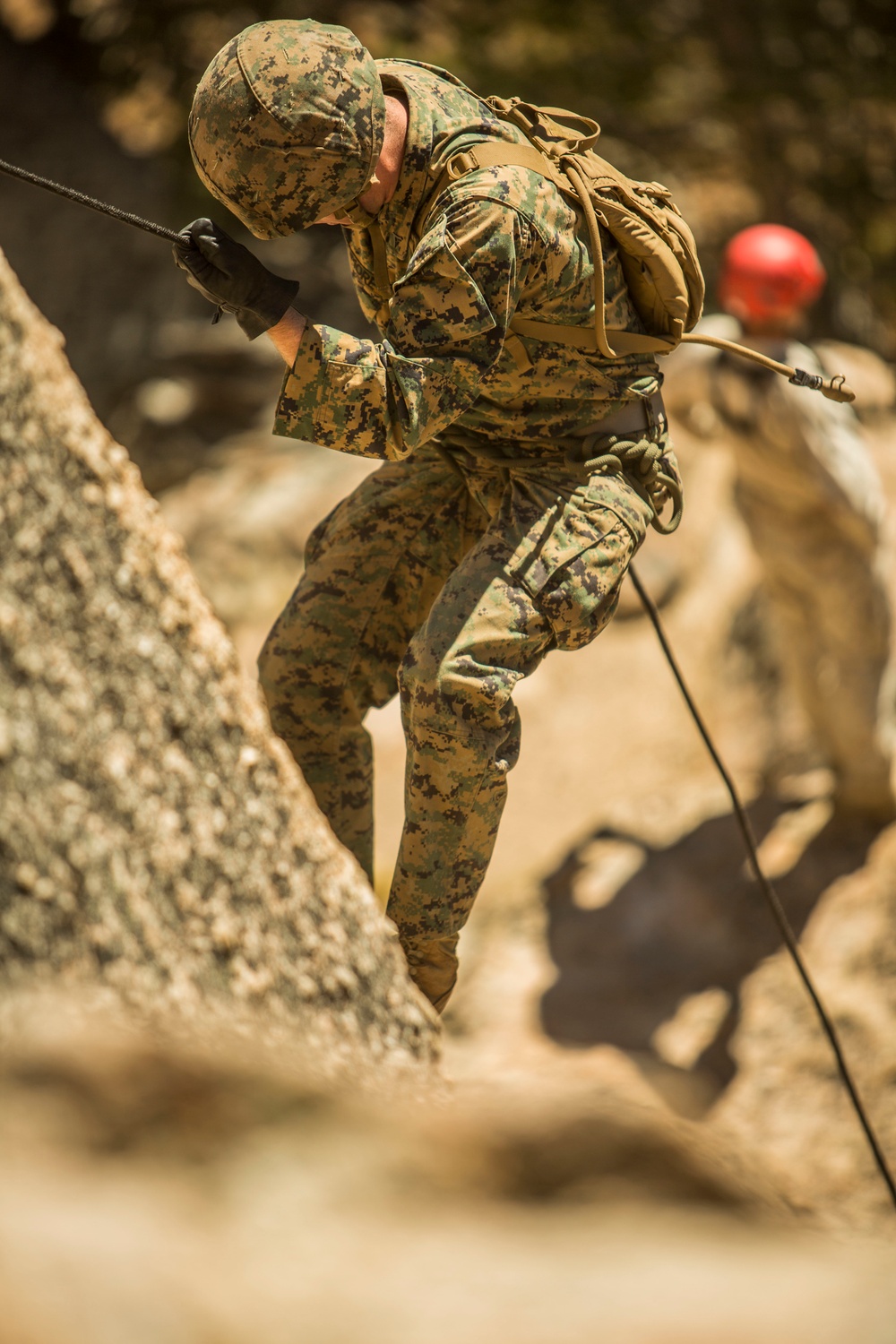CLB-6 and 2/5 Marines conduct rappelling training at Mountain Warfare Training Center