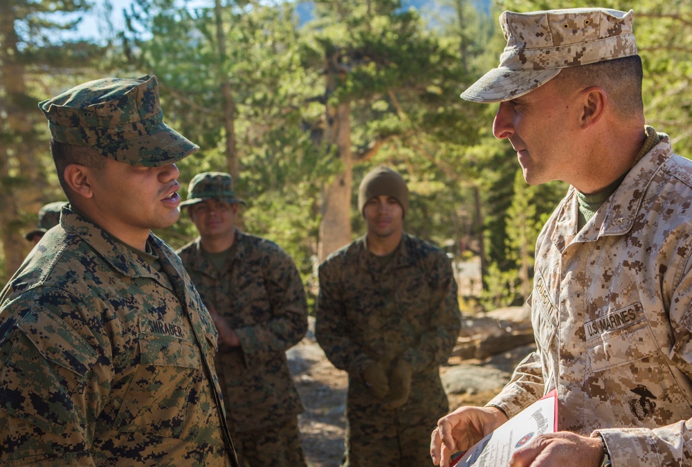 Brigadier General Charles G. Chiarotti visits CLB-6 Marines at Mountain Warfare Training Center