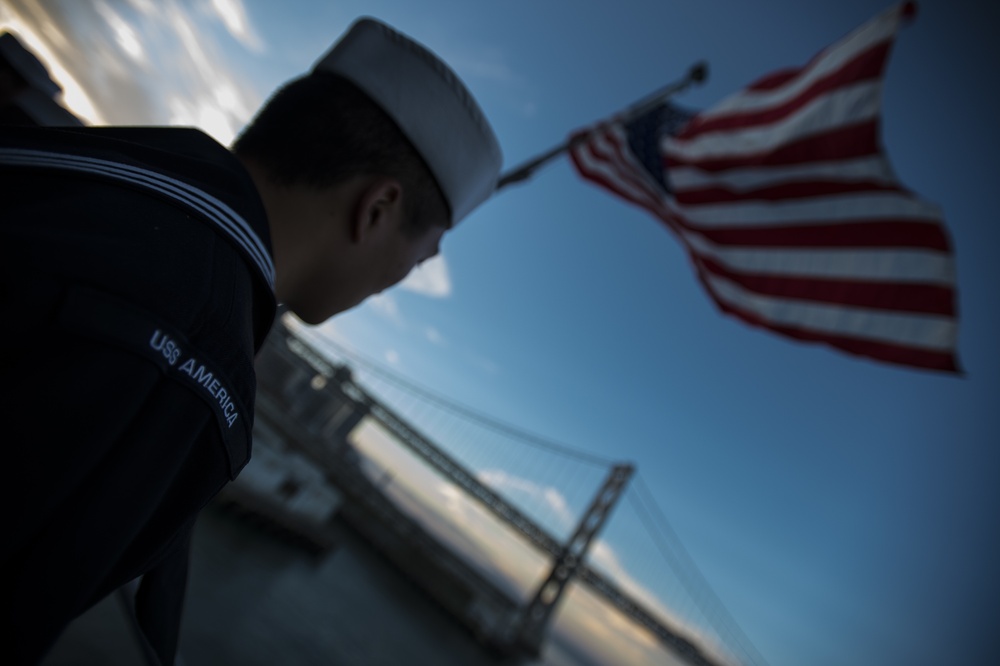 Evening colors aboard future USS America