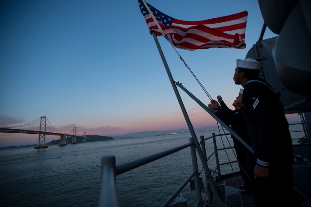 Evening colors aboard future USS America