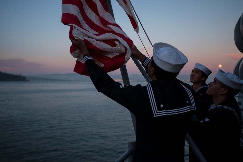 Evening colors aboard future USS America