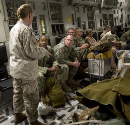 CTJF-HOA Senior Enlisted Leader speak with Naval Mobile Construction Battalion (NMCB) 133 Detail Horn of Africa Seabees