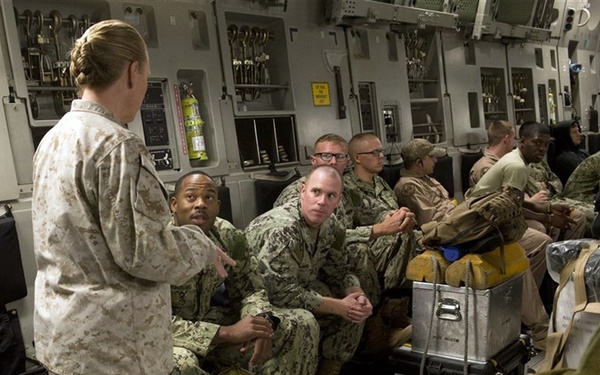 CTJF-HOA Senior Enlisted Leader speak with Naval Mobile Construction Battalion (NMCB) 133 Detail Horn of Africa Seabees