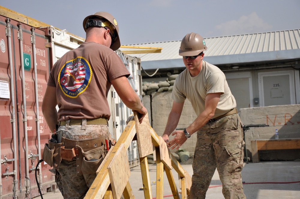 Seabees and Soldiers take on roofing project