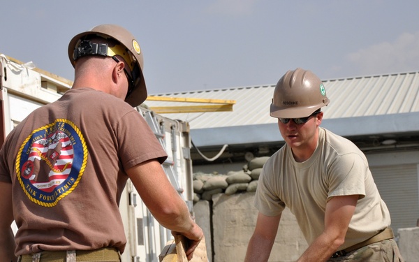 Seabees and Soldiers take on roofing project