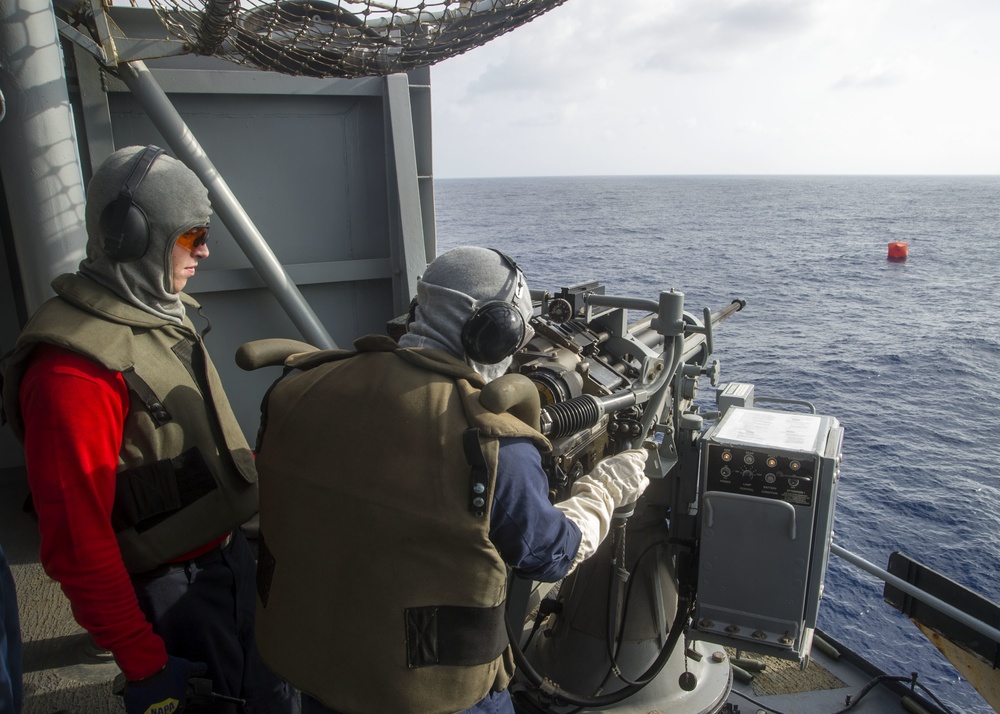 USS Peleliu crew-served weapons gun shoot during PHIBLEX 15