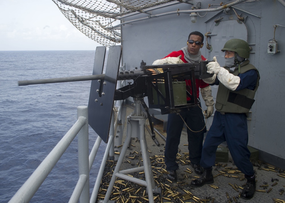 USS Peleliu crew-served weapons gun shoot during PHIBLEX 15