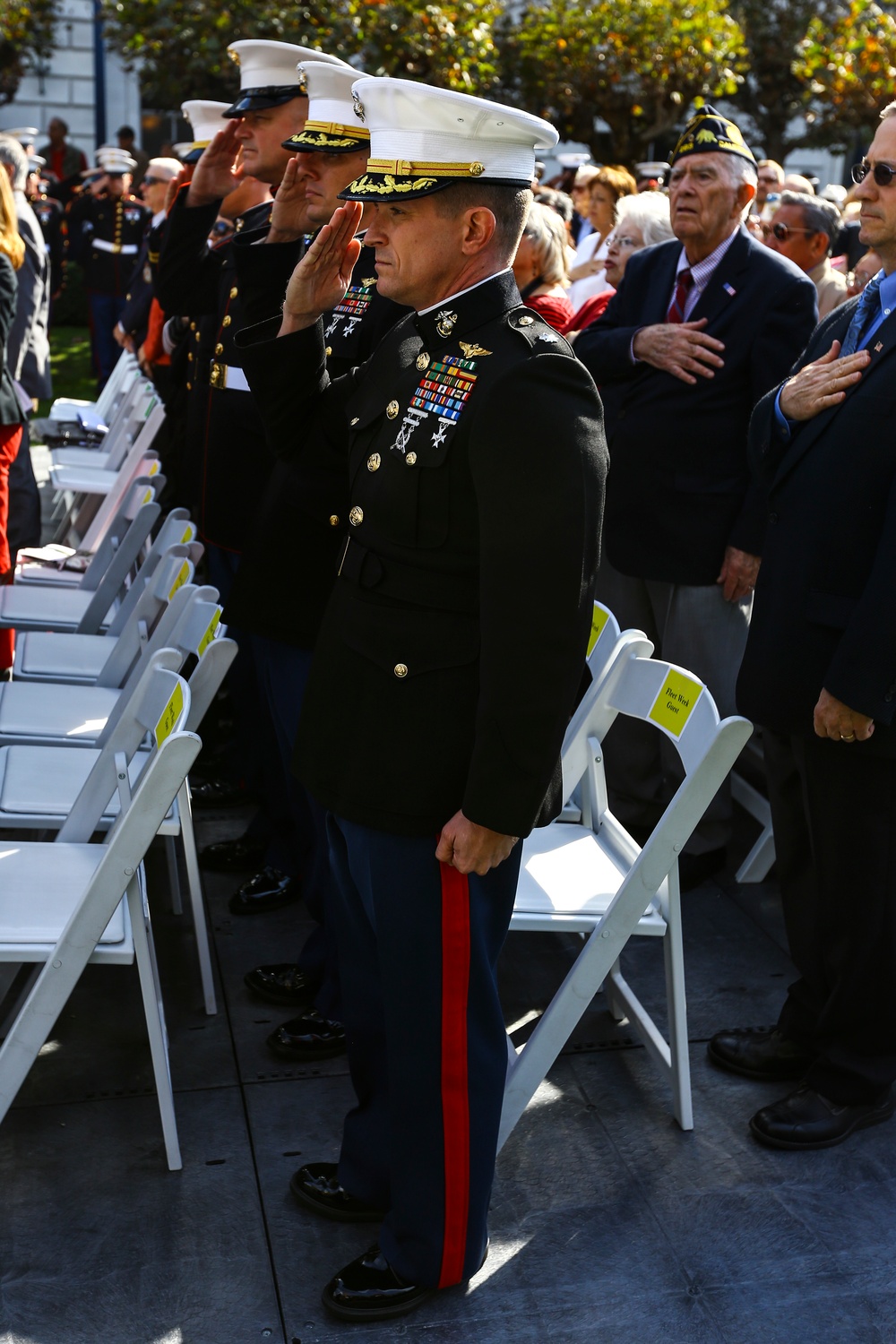 Service members, veterans and locals attend The San Francisco Veterans Memorial Dedication Ceremony