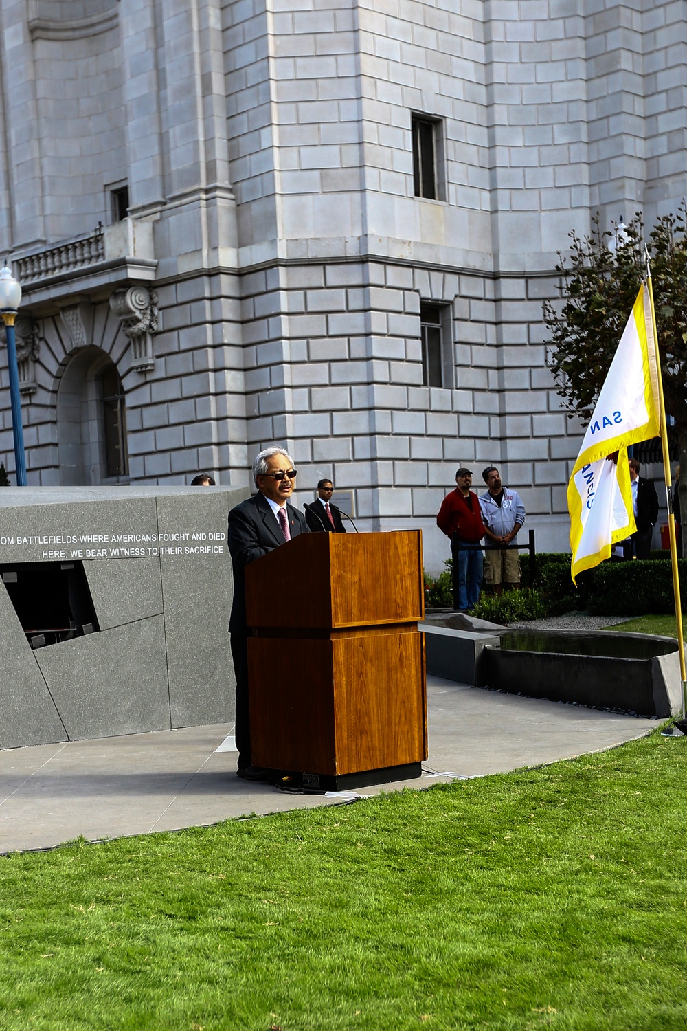 Service members, veterans and locals attend The San Francisco Veterans Memorial Dedication Ceremony