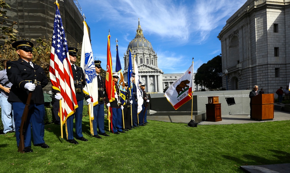 Service members, veterans and locals attend The San Francisco Veterans Memorial Dedication Ceremony