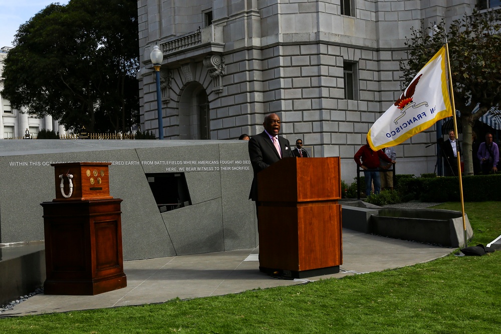 Service members, veterans and locals attend The San Francisco Veterans Memorial Dedication Ceremony