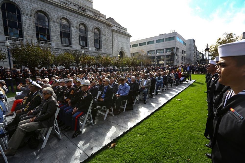 Service members, veterans and locals attend The San Francisco Veterans Memorial Dedication Ceremony