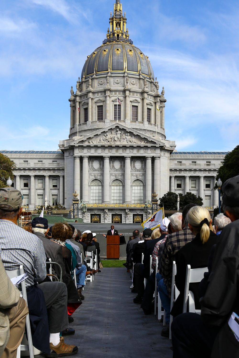 Service members, veterans and locals attend The San Francisco Veterans Memorial Dedication Ceremony