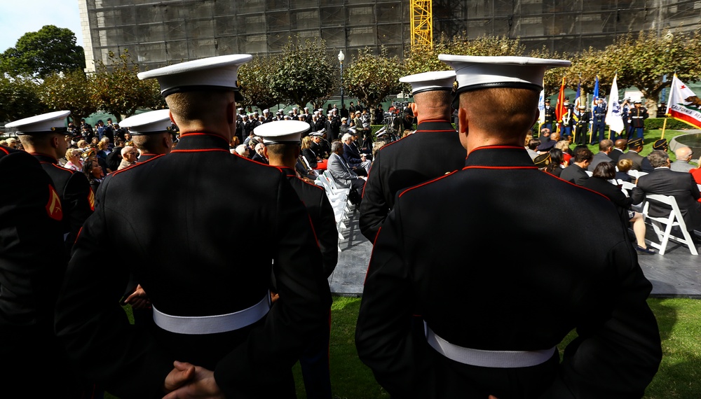 Service members, veterans and locals attend The San Francisco Veterans Memorial Dedication Ceremony