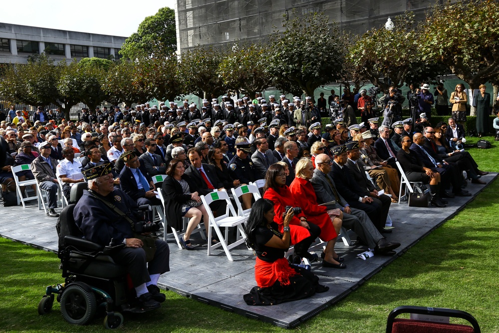 Service members, veterans and locals attend The San Francisco Veterans Memorial Dedication Ceremony