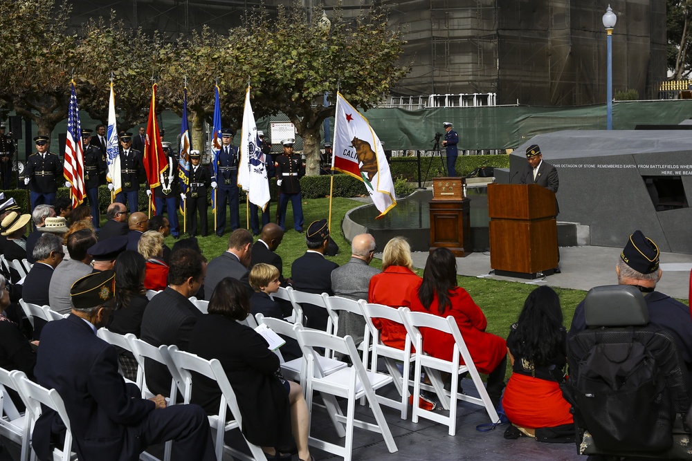 Service members, veterans and locals attend The San Francisco Veterans Memorial Dedication Ceremony