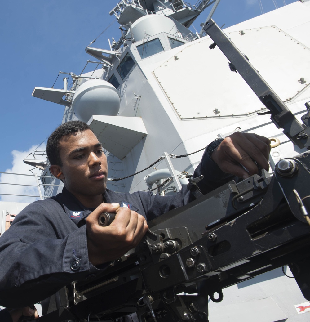 USS Gridley Sailors conduct crew-served weapons shoot