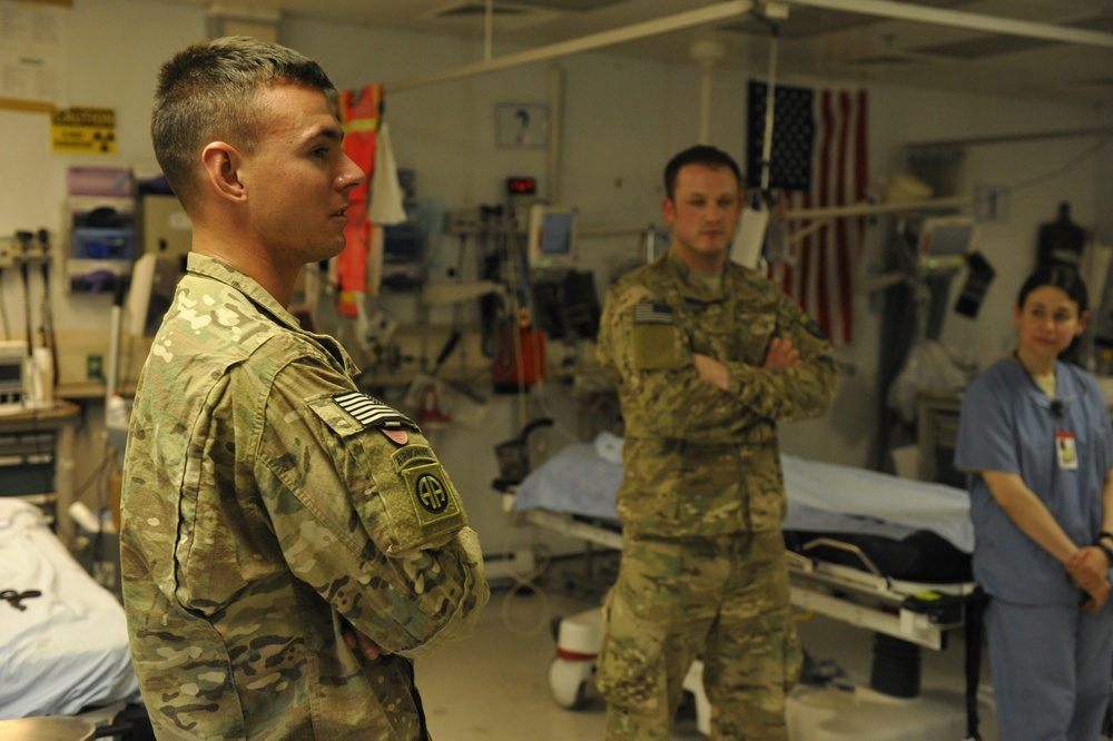 Wounded warrior completes 2nd deployment, visits hospital