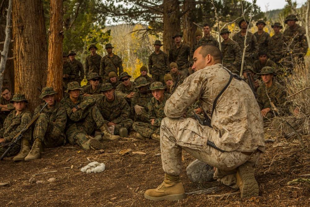 CLB-6 and 2/5 Marines receive classes on traps and snares at Mountain Warfare Training Center