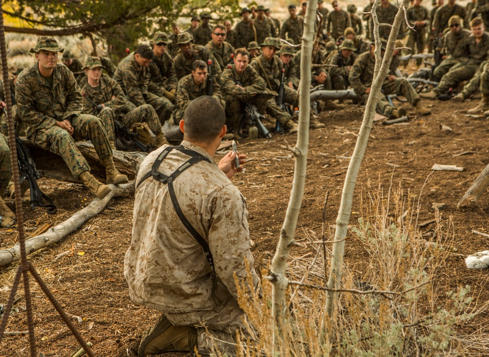 CLB-6 and 2/5 Marines receive classes on traps and snares at Mountain Warfare Training Center