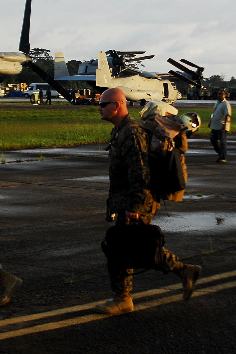 A Marine as he arrives in Liberia in support of Operation United Assistance