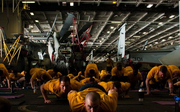 Fitness class aboard USS George Washington