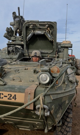 Strykers train in pairs at Yakima Training Center
