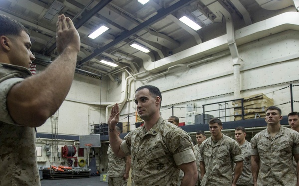BLT 1/6 Marine reenlists aboard Mesa Verde