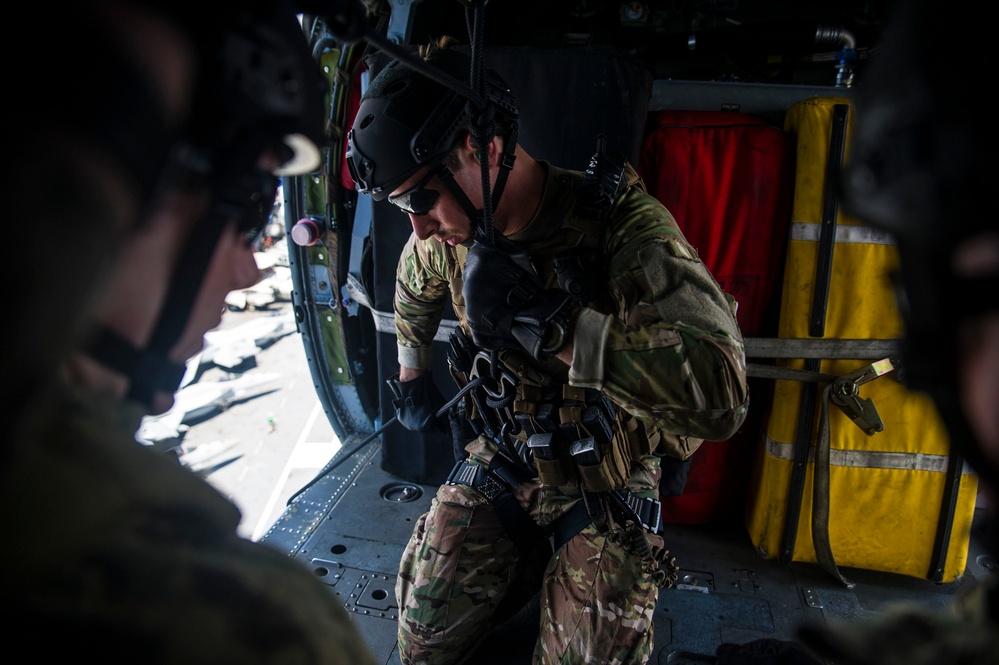 EOD Sailor prepares to rappel aboard USS George Washington