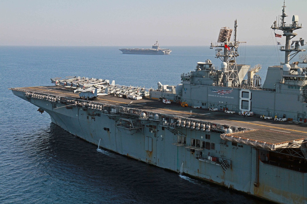 USS Makin Island, USS George H.W. Bush conduct vertical replenishment