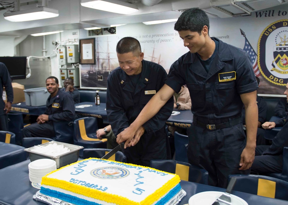 USS Dewey celebrates Navy's 239th birthday