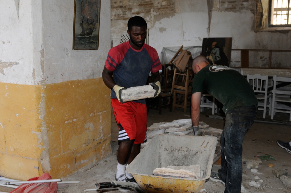 Seabees from NMCB 133 Detail Rota help Spanish monastery alongside US, German and Turkish Sailors