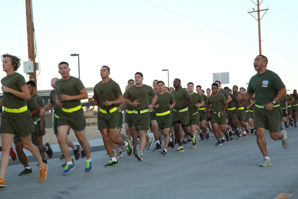 Headquarters Battalion Sergeant Major leads battalion run