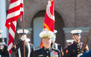 Commandant of the Marine Corps Stands Retires as 35th Commandant of the Marine Corps in front of Secretary of the Navy