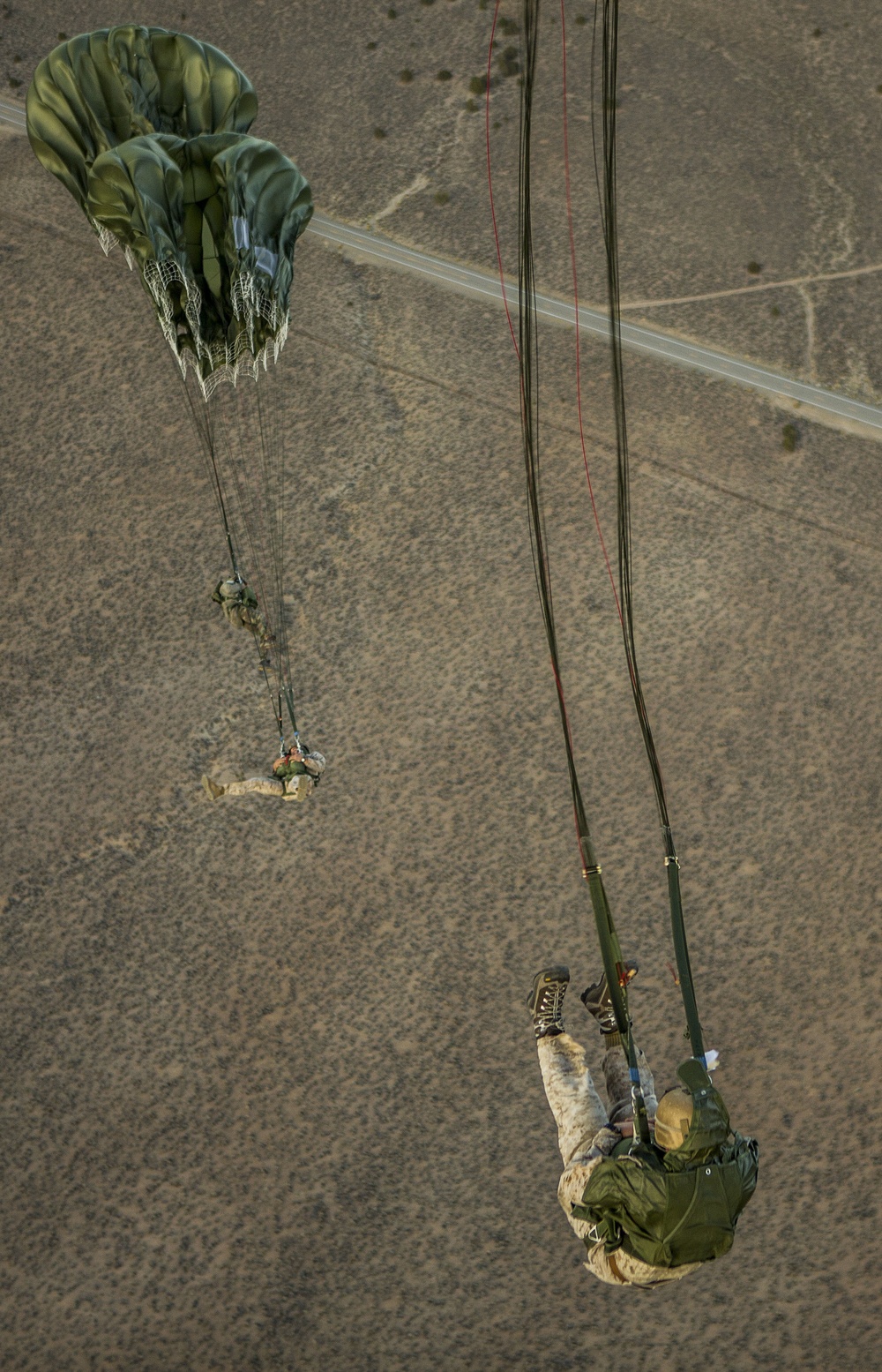 3D MSOB Marines conduct low level static line parachute jumps at Bridgeport, California