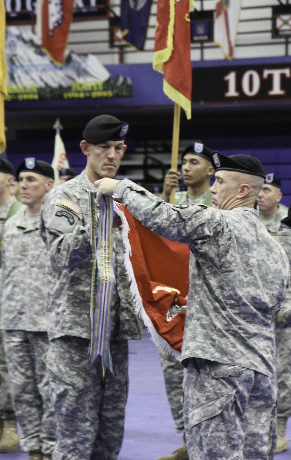 Soldiers assigned to 2nd Brigade Combat Team “Commandos”, alongside distinguished quests, Family members, and friends gathered to celebrate the Brigade's transformation during a ceremony held at Magrath Sports Complex Oct. 16.