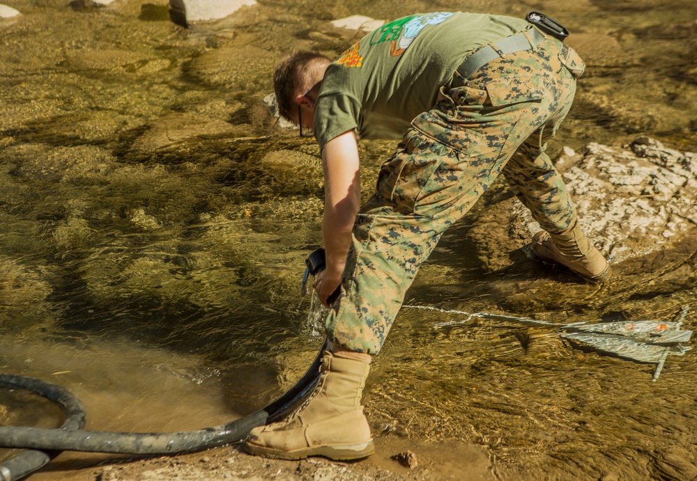 CLB-6 water support technicians purify river water at Mountain Warfare Training Center