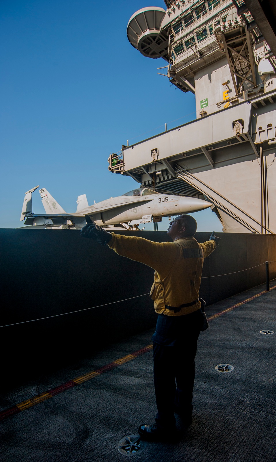 USS Carl Vinson aircraft elevator rises to the flight deck